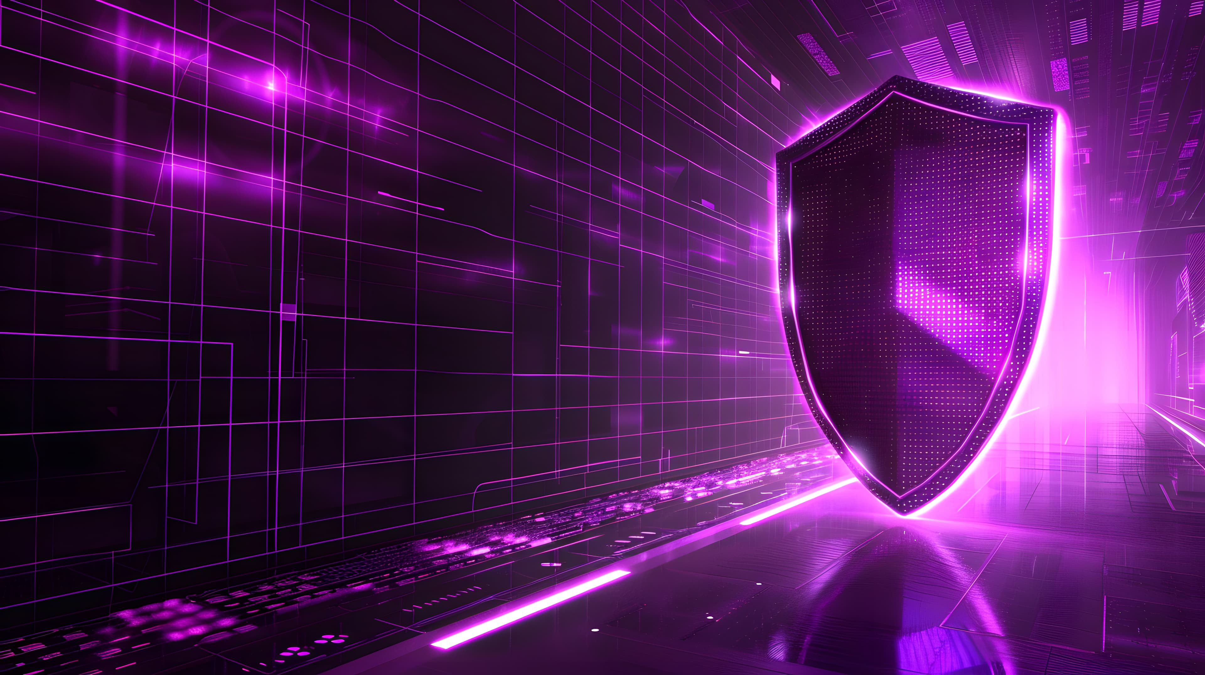 Cybersecurity background with purple shield